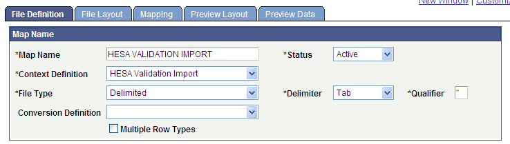 Example of a File Definition page