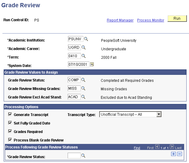Grade Review page (1 of 2)