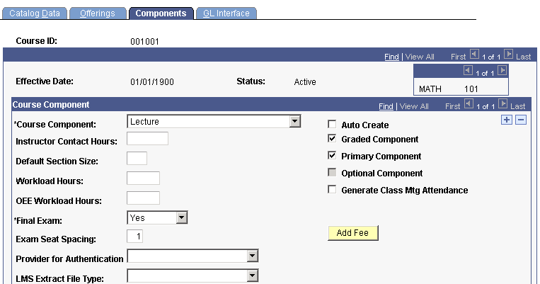 Course Catalog - Components page (1 of 2)