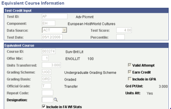 Equivalent Course Information page