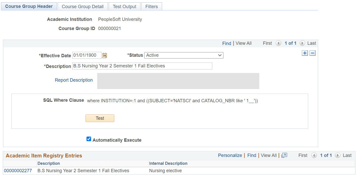 Course Group Header page