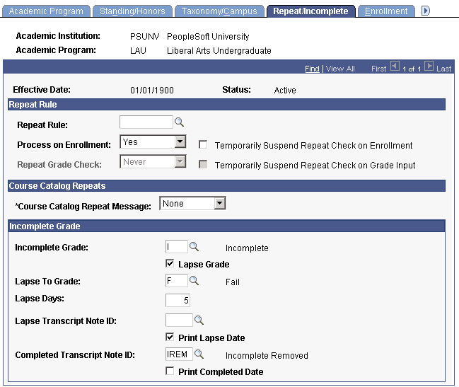 Repeat/Incomplete page