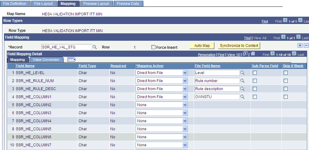 Mapping for the minimum fields - ITT (Initial Teacher Training) (1 of 2)