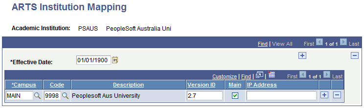 ARTS (Automated Results Transfer System) Institution Mapping page