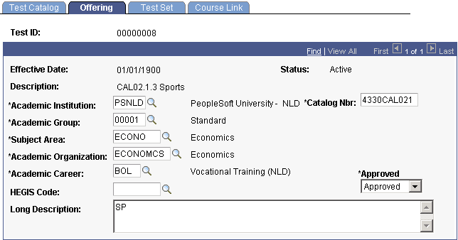 Test Catalog - Offering page