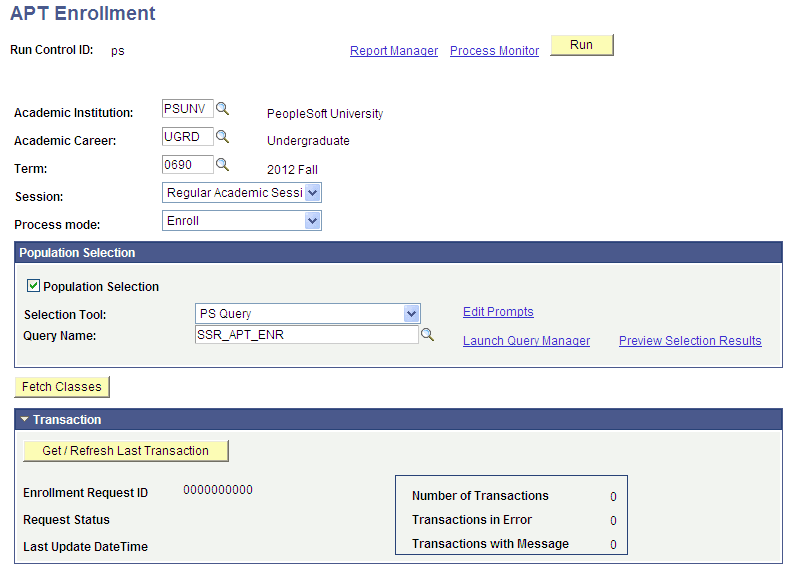 APT (Academic Progress Tracker) Enrollment page