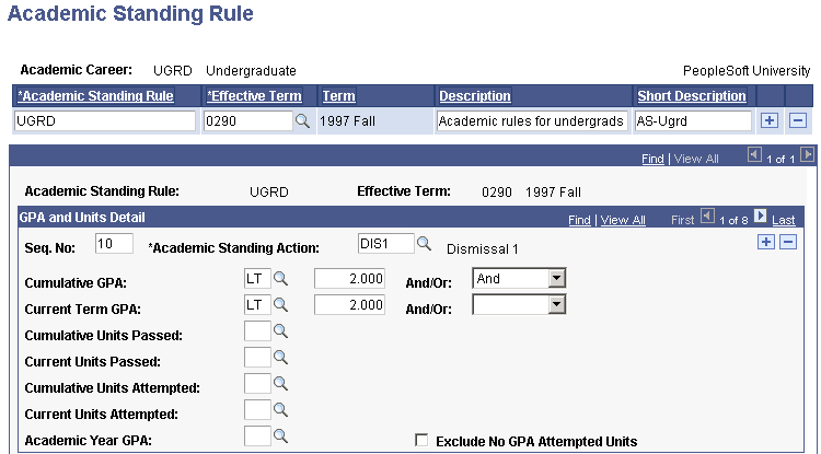 Academic Standing Rule page (1 of 2)