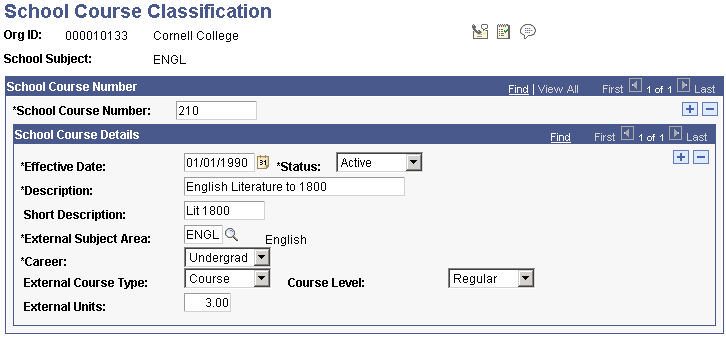 School Course Classification page