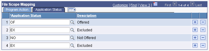 Element Mapping page: File Scope Mapping, Application Status tab