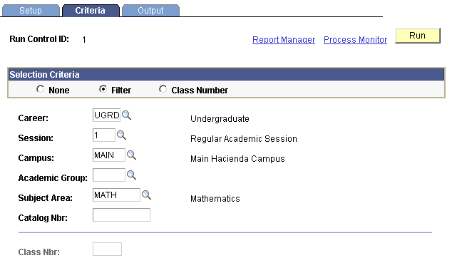 LMS (Learning Management System) Batch Extract Process - Criteria page