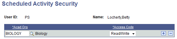 Scheduled Activity Security page
