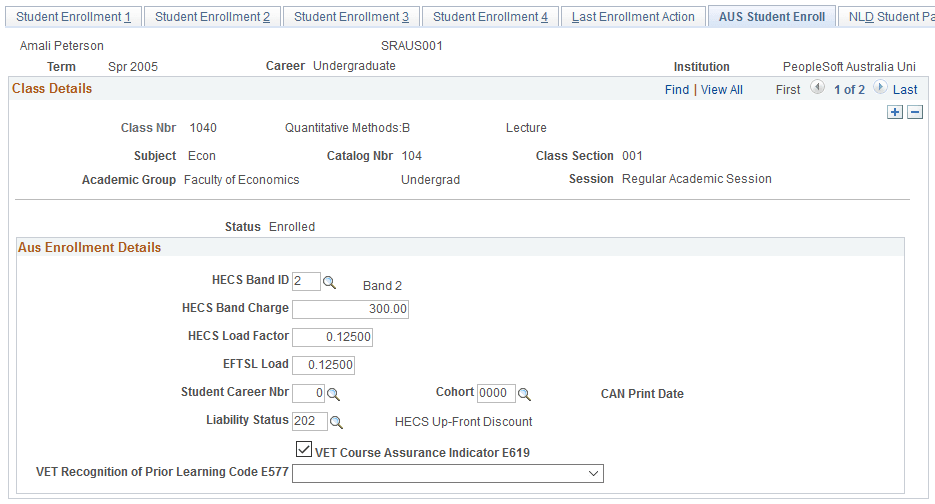 AUS Student Enroll page