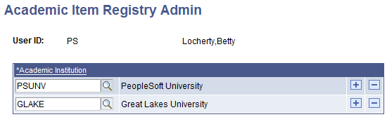 Academic Item Registry Admin page