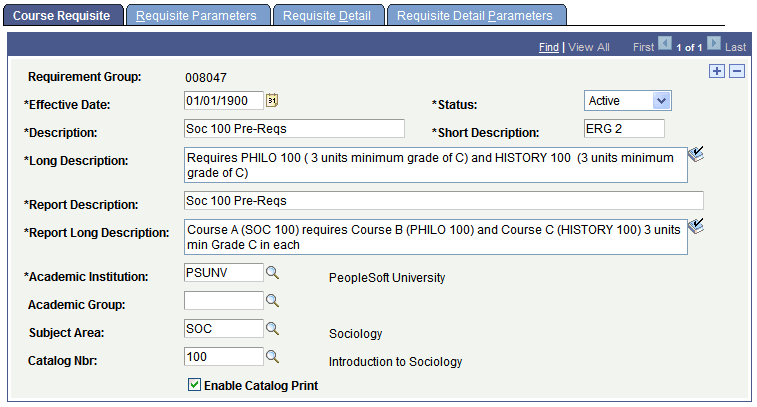 Course Requisite page