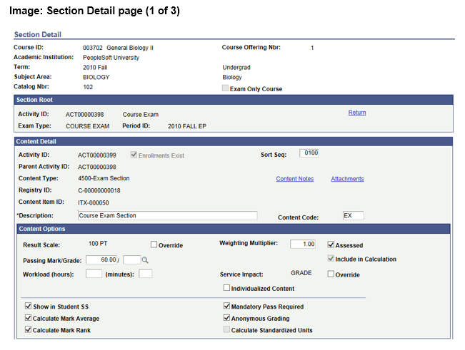 Section Detail page (1 of 3)