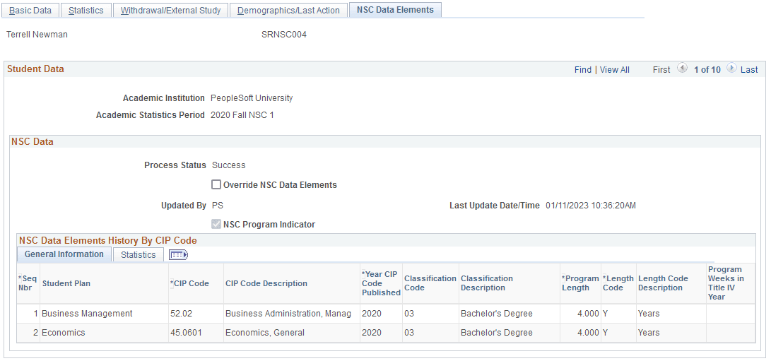 National Student Clearinghouse (NSC) Data Elements page