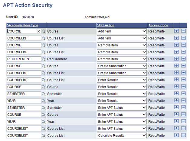 APT (Academic Progress Tracker) Action Security page