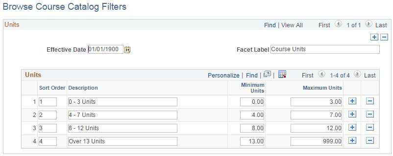 Browse Course Catalog Filters page