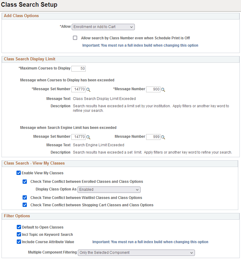 Class Search Setup page 1 of 2