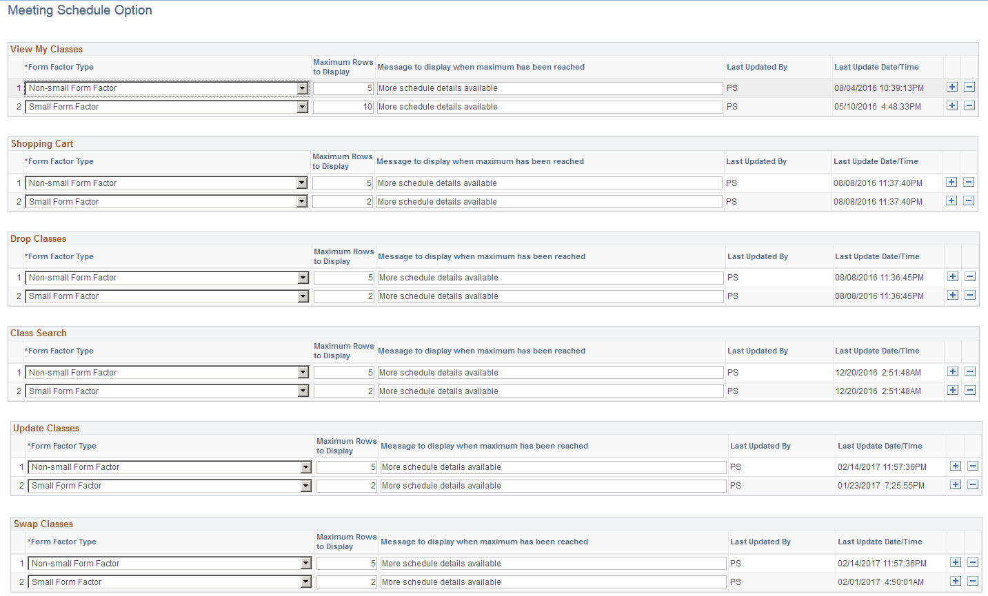 Meeting Schedule Option page