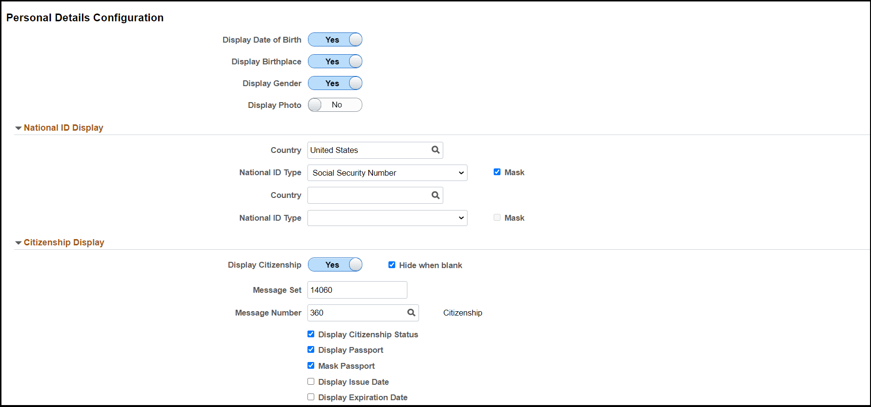 Personal Details Configuration page 1 of 2