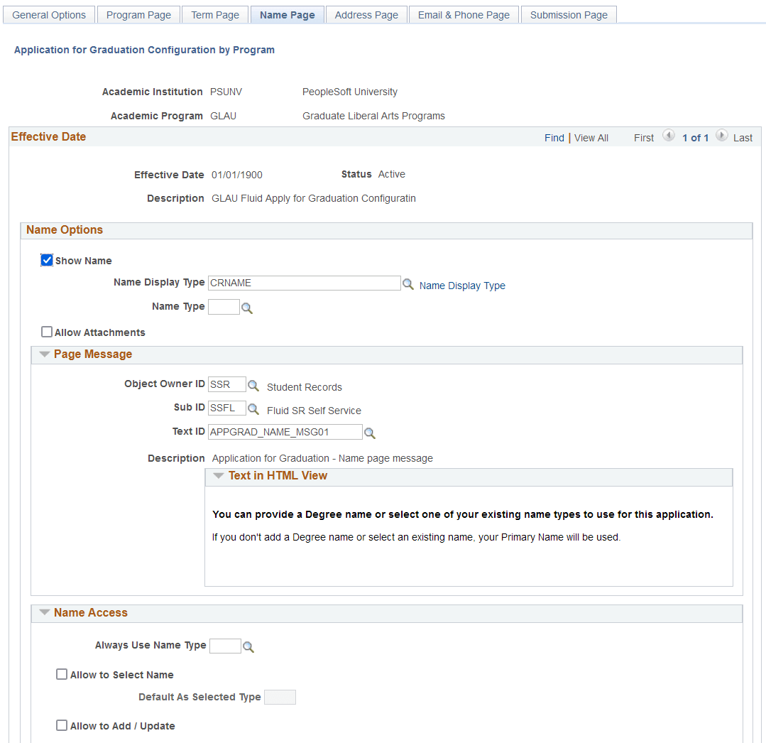 Name Page (Configuration by Program)