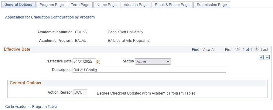 General Options page (Configuration by Program)