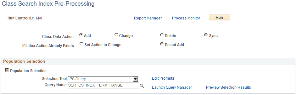 Class Search Index Pre-Processing page