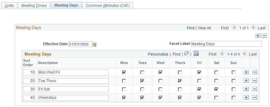 Class Search Filters - Meeting Days page