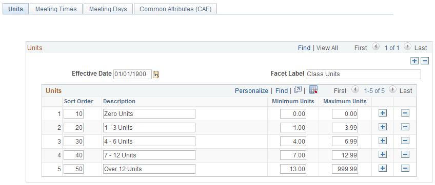 Class Search Filters - Units page