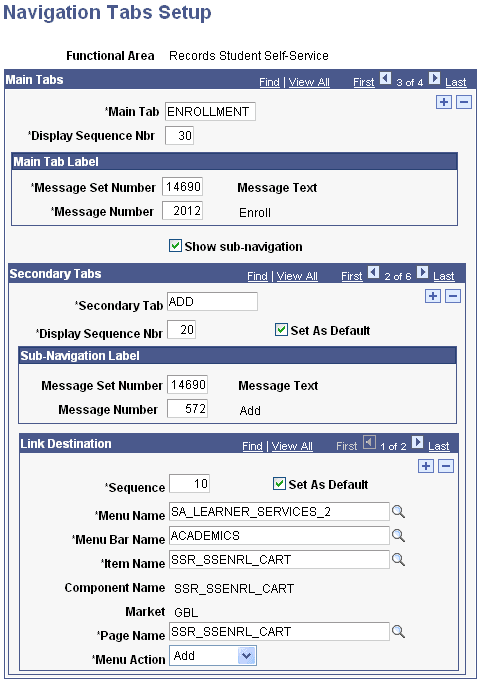 Example of setup for the add tab using SA_LEARNER_SERVICES_2