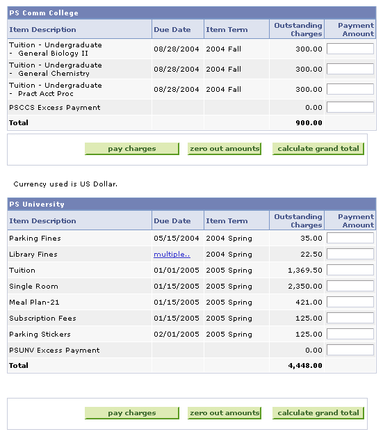 Allocation Level by Charge page (1 of 2)