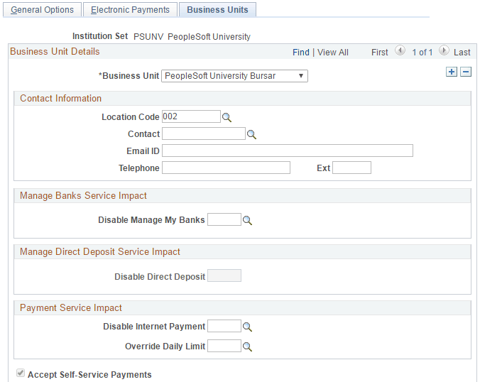 Business Units page (1 of 2)