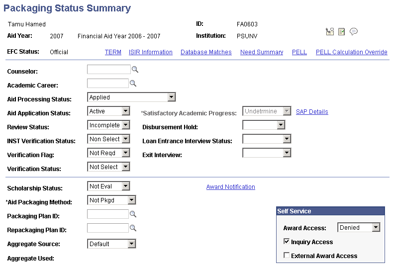Packaging Status Summary page