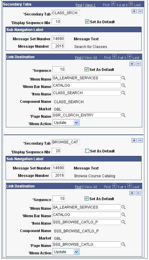 Navigation Tabs Setup page (2 of 2)