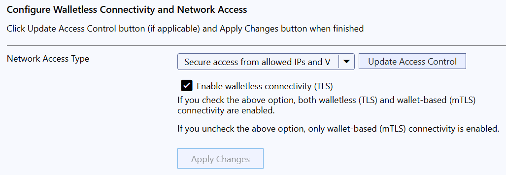 「Configure Walletless Connectivity and Network Access」のスクリーンショット