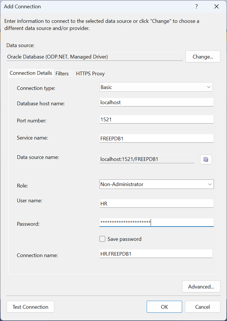 接続ダイアログのスクリーンショット