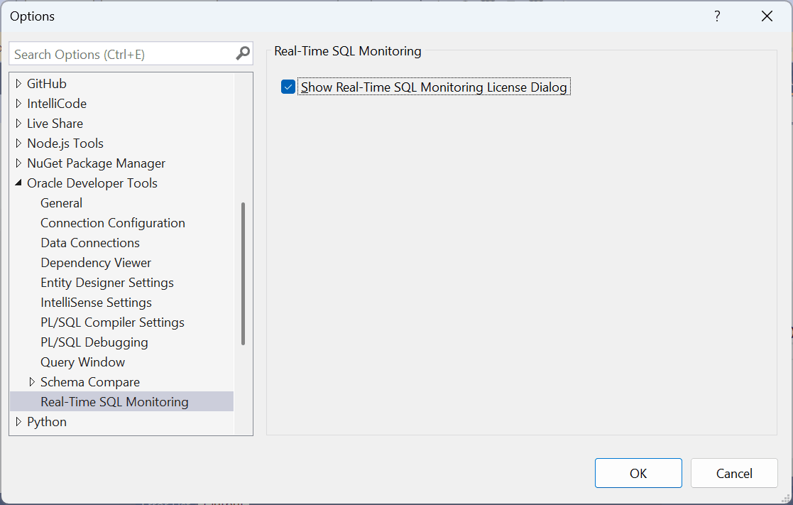 リアルタイムSQLモニタリングの「Options」ページのスクリーンショット
