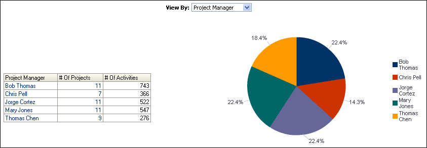Project Count section pivot table and pie chart.