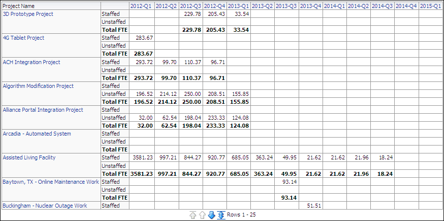 Staffing section pivot table.