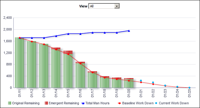 Burn Down Hours section line-bar graph.