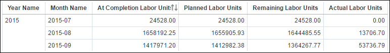Labor Units by Month Table