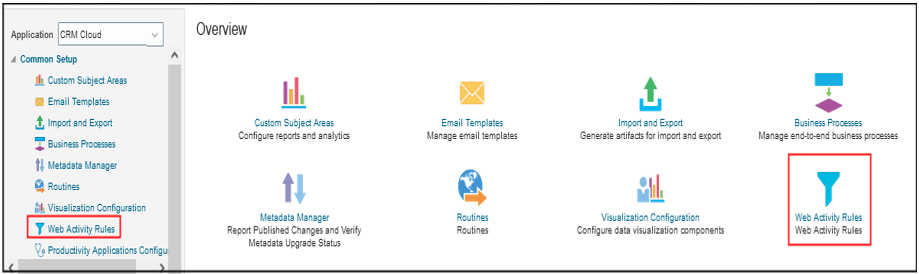アプリケーション・コンポーザからの「Webアクティビティ・ルール」リンクを示すスクリーンショット