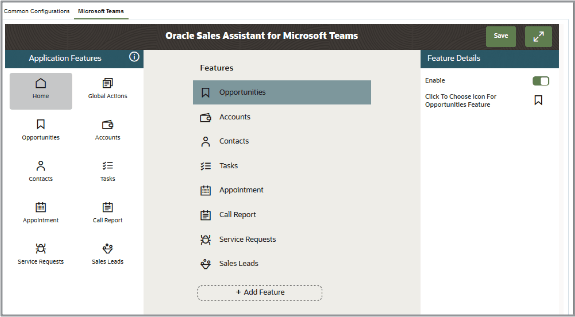 Microsoft Teams用のOracle Sales Assistantの設定の スクリーンショット