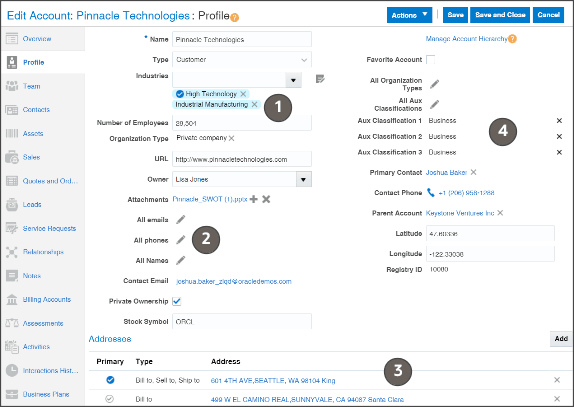 追加可能な様々なセクションが強調表示された「アカウントの編集」ページの「プロファイル」タブ