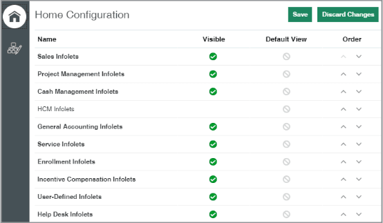 「構成」作業領域の「ホーム構成」ページの スクリーンショット。