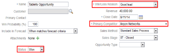 「商談の編集」ページの商談のクローズ・フィールド