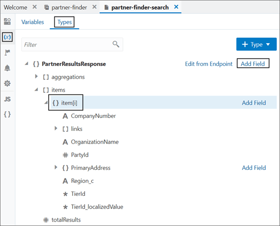 これは、新しいフィールドをパートナ・カードに追加するために選択する値のスクリーンショットです。