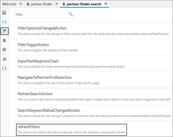 これは、「アクション」アイコン >「refreshFilters」オプションをクリックすると表示されるスクリーンショットです。