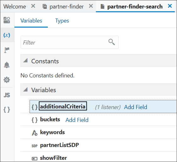 これは、additionalCriteria変数を更新するために選択する値のスクリーンショットです。